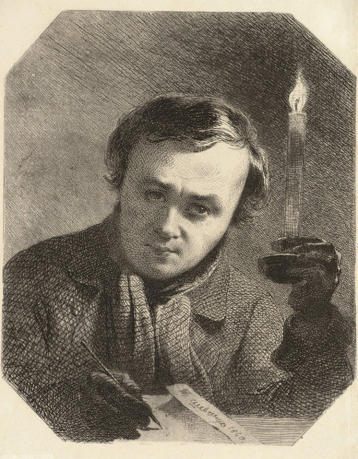 Taras Shevchenko, Self-Portrait with Candle, 1860, etching, aquatint