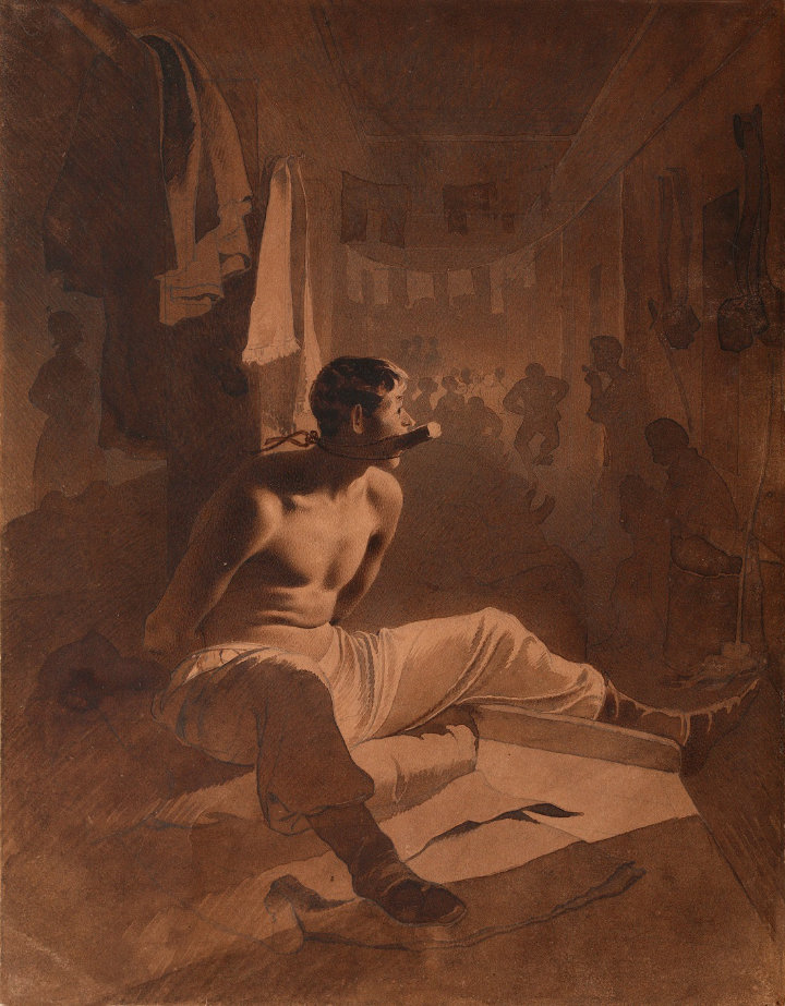 Taras Shevchenko, In the Stocks, 1856-1857, ink, bistre