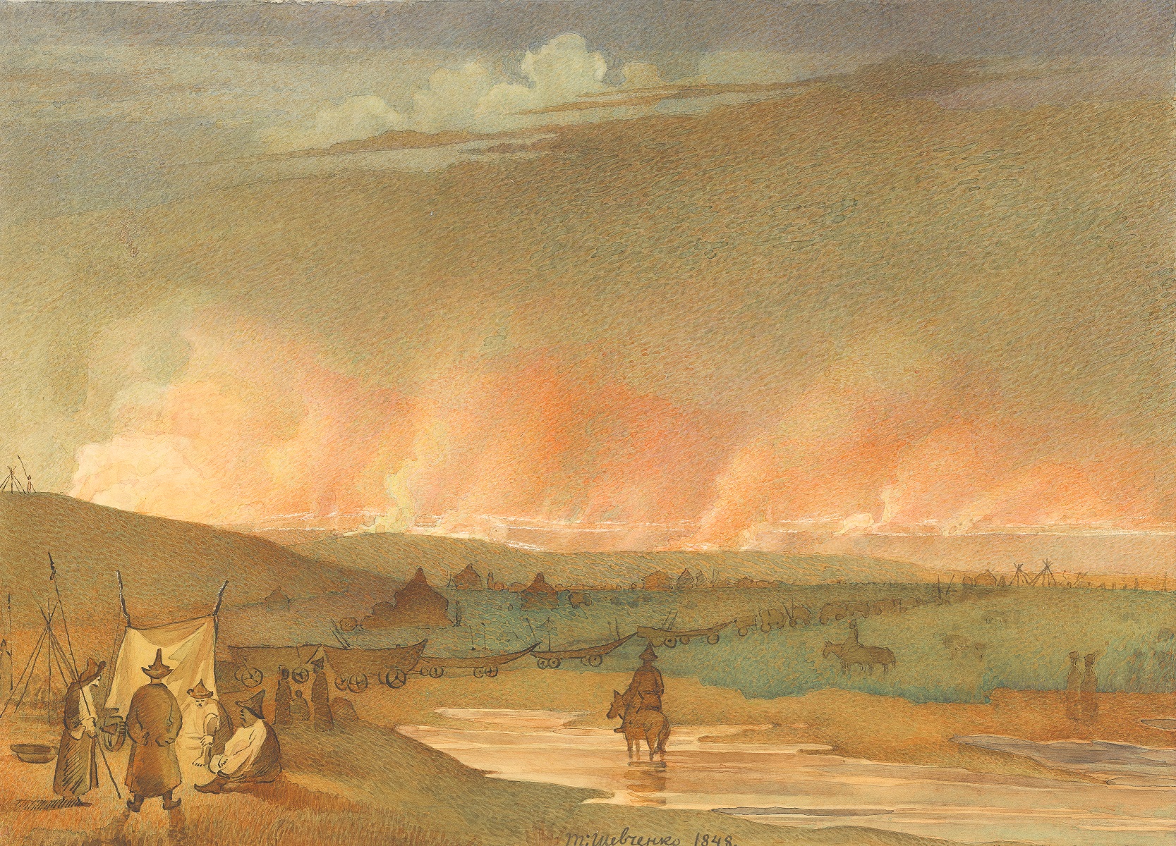 Fire in the Steppe, 1848, watercolour