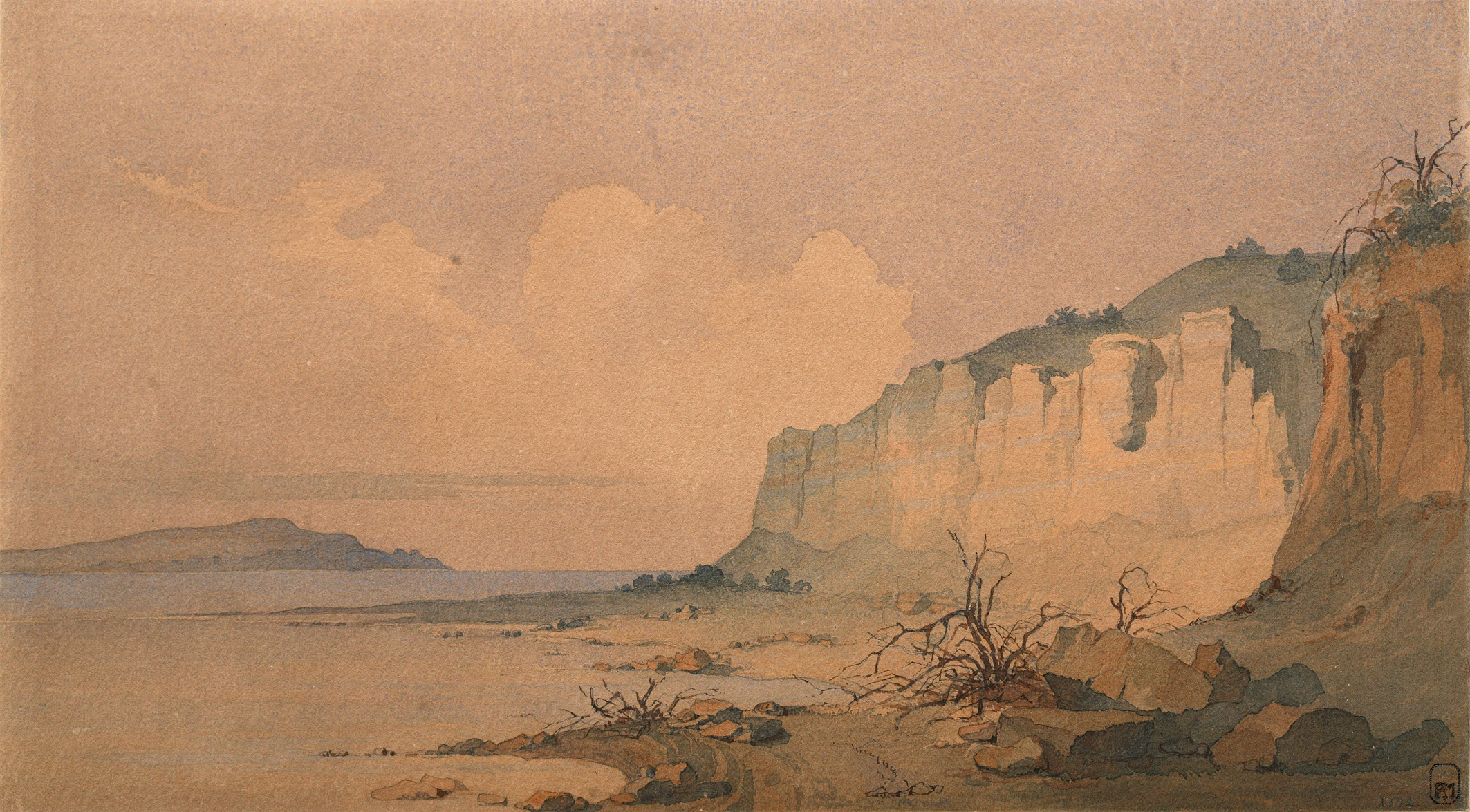 Rugged Coast of the Aral Sea, 1848-49, watercolour  