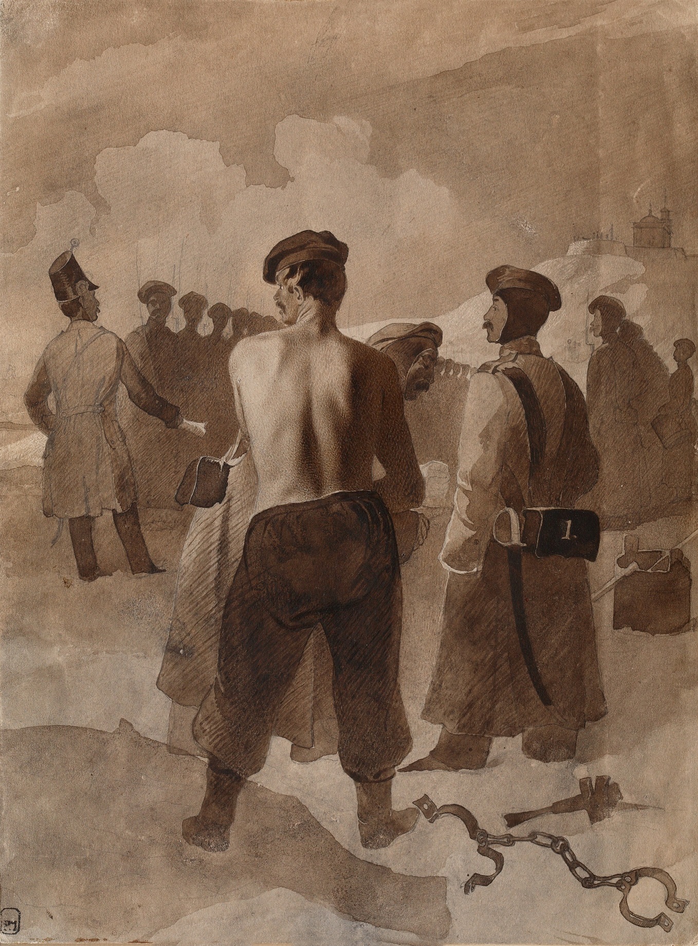 Running the Gauntlet, 1856-1857, ink, bistre